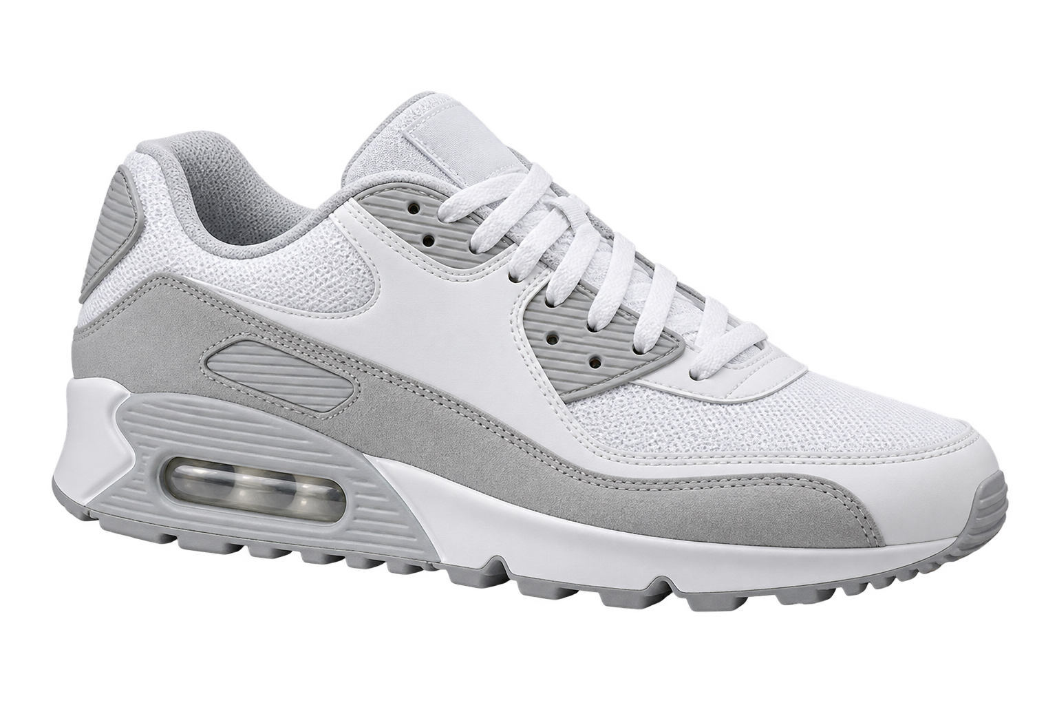 Tênis Air Max branco e cinza em destaque